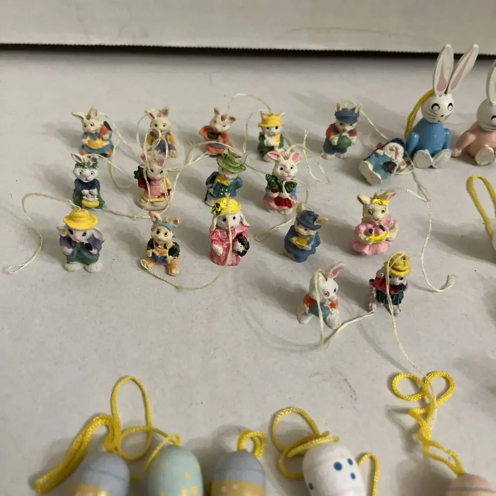 Huge Lot 58 Vtg Easter Ornaments Bunny Egg Chick Wood Resin Mini Tree Enesco Ect